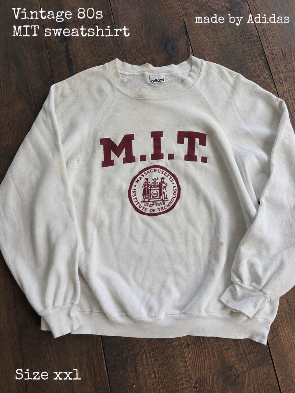 Vintage 80s MIT - adidas -white and Red Sweatshirt - xxl